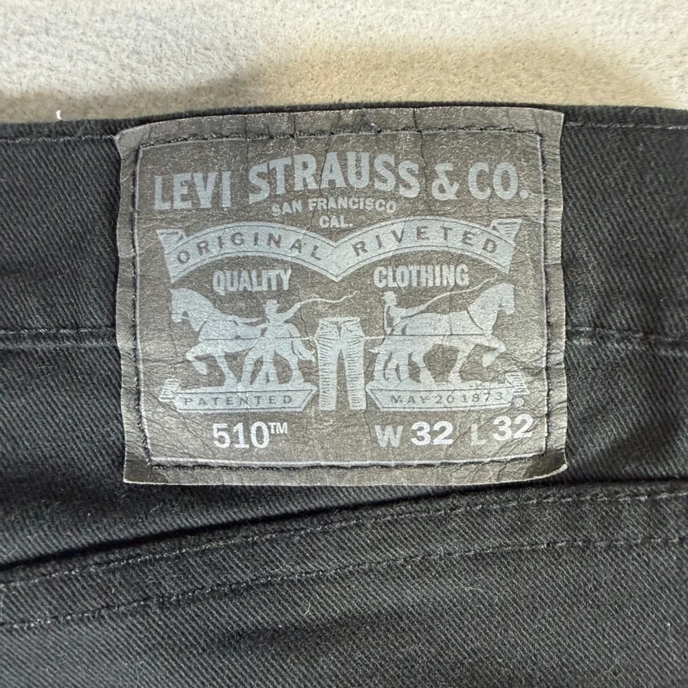 Levi's 510 Skinny Fit Mens Black Denim Jeans W32 L32 Solid Dark Wash